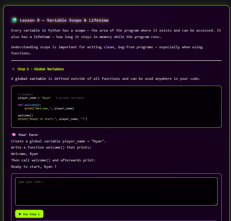 Python Mirror IDE Lesson