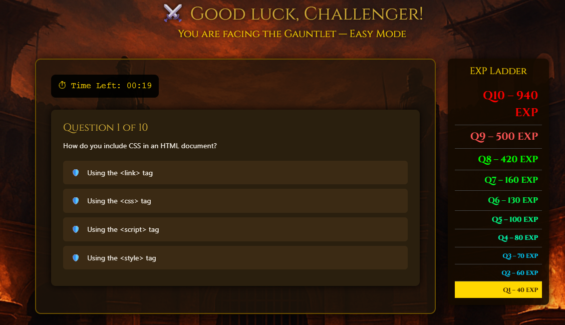 Gauntlet Quiz Interface