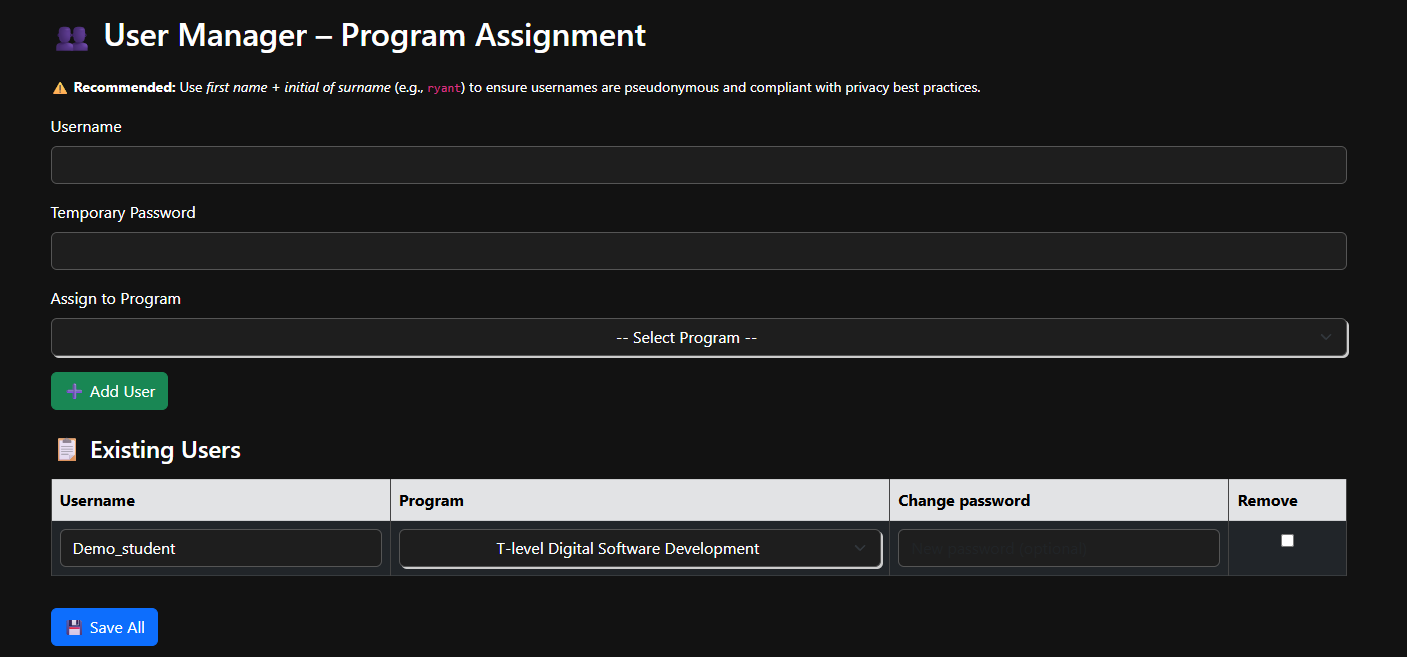 User Manager Interface